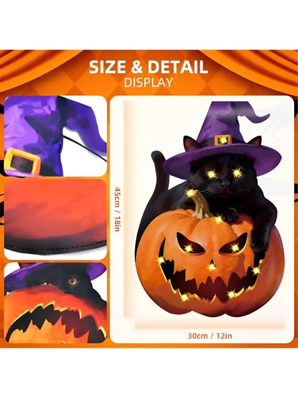 12 x 18 Inches Lighted Halloween Black Cat Pumpkin Garden Flag Decorations -